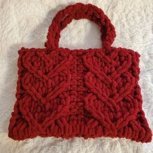 Handmade Red Braided Hearts Shoulder Bag